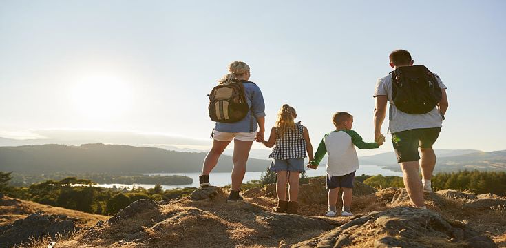 a family hiking