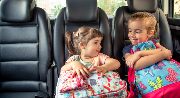 children-car-go-school-happy-sweet-faces-sisters